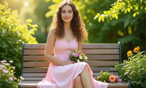 A woman in a pink dress holding flowers, demonstrating a beautiful example of how to pose on Instagram.