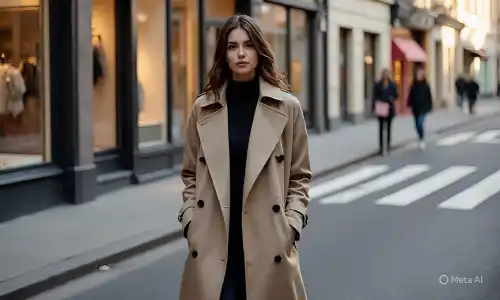 This confident street-style look is one of many trendy Instagram poses, featuring a woman in a trench coat.
